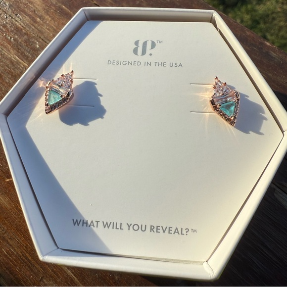 BP Bomb Party RBP5754 Beautiful Dreamer Earrings Rose Gold Aqua Blue Quartz NEW - Picture 4 of 4